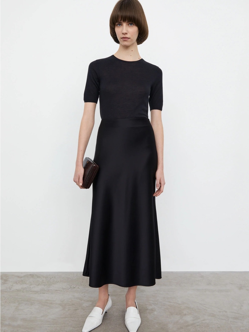 Toteme Black Satin Bias Midi Skirt